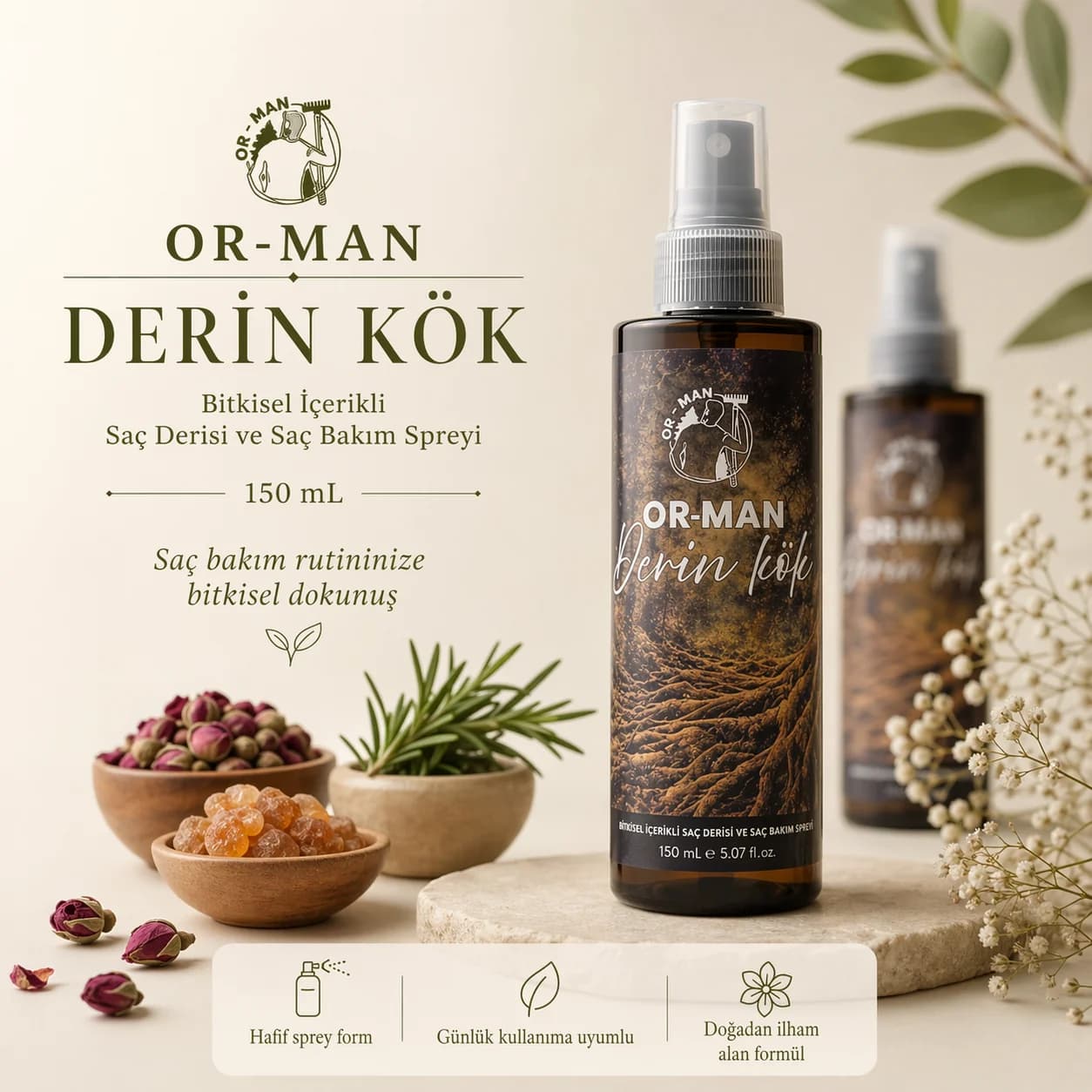 Derin Kök "Bitkisel İçerikli Saç Derisi ve Saç Bakım Spreyi"