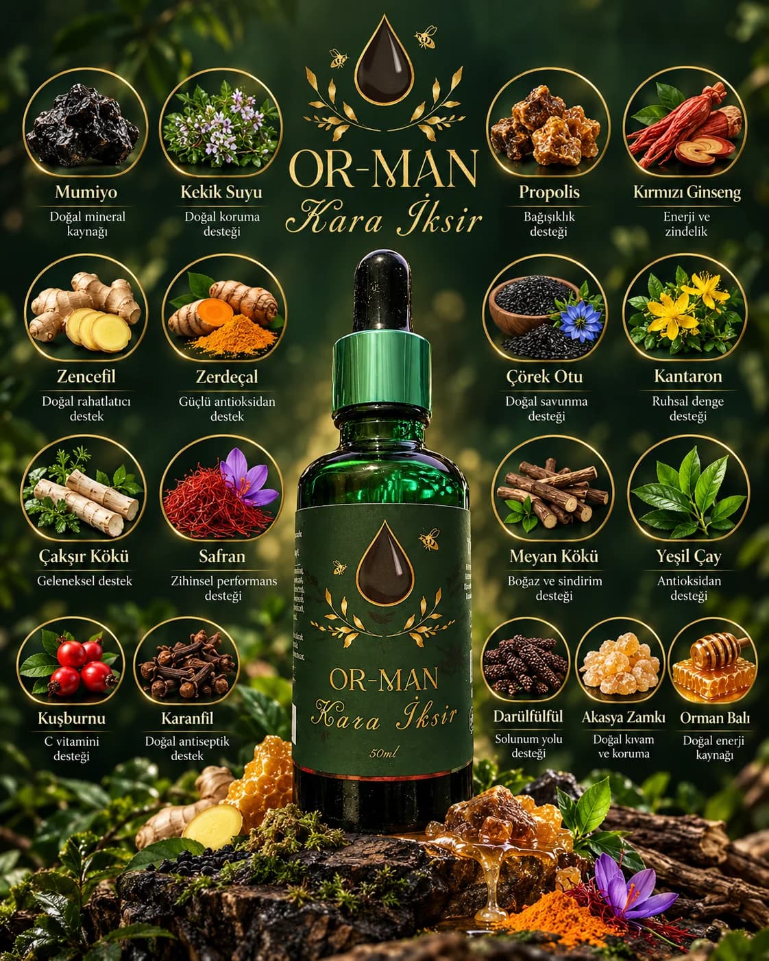 OR-MAN Kara İksir Mumiyo (Shilajit İçerikli Sıvı Ekstrakt)