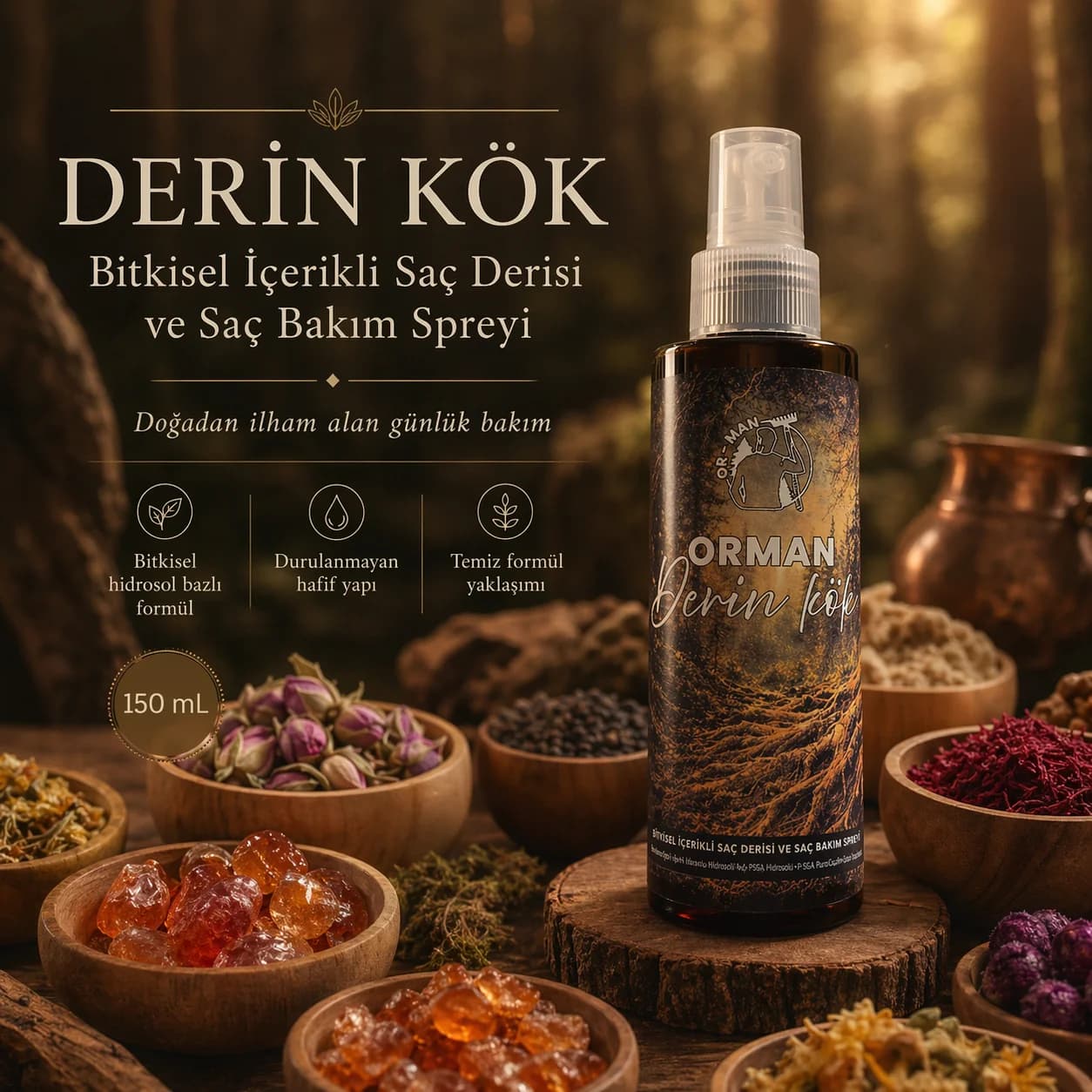 Derin Kök "Bitkisel İçerikli Saç Derisi ve Saç Bakım Spreyi"